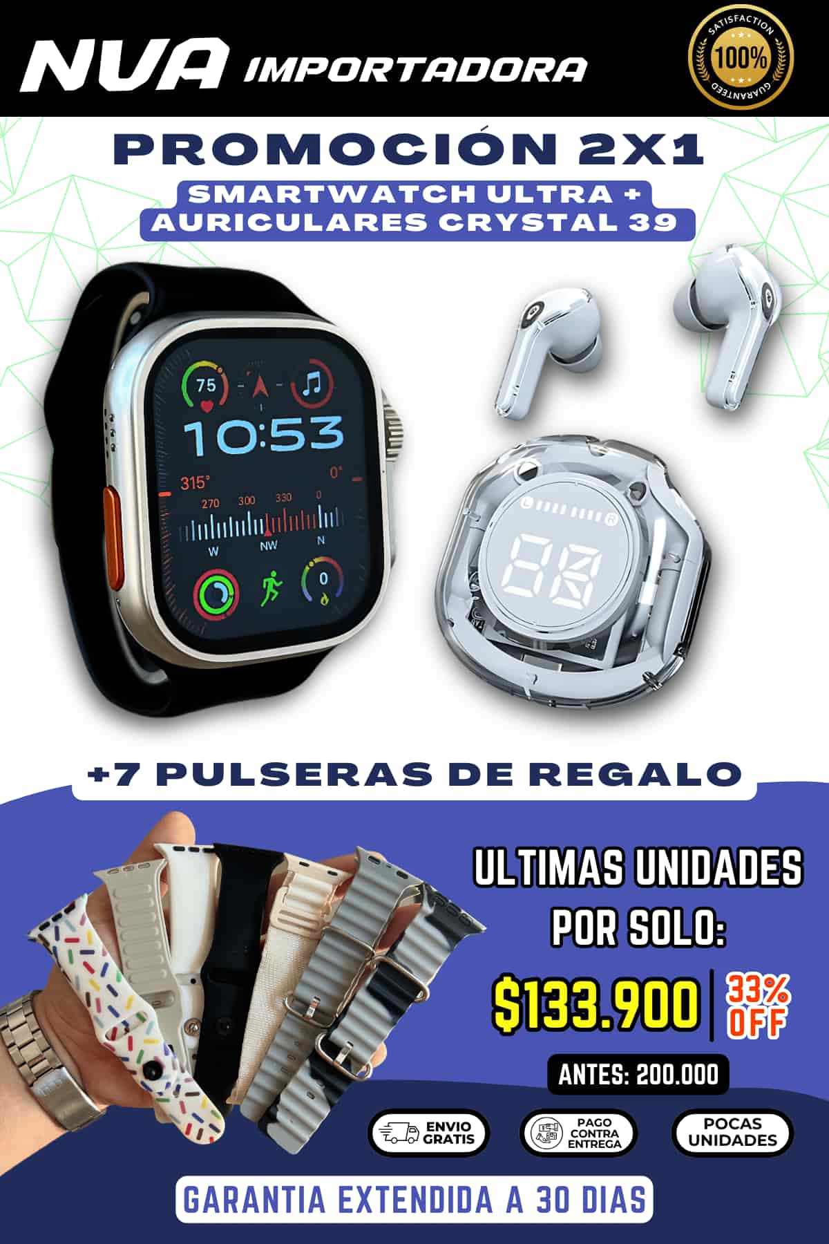 2X1 SMARTWATCH ULTRA + AURICULARES CRYSTAL 39 CON OBSEEQUIO