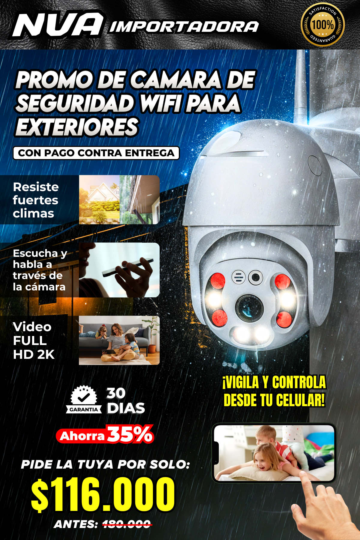 CAMARA DE SEGURIDAD WiFi IMPERMEABLE PARA EXTERIORES
