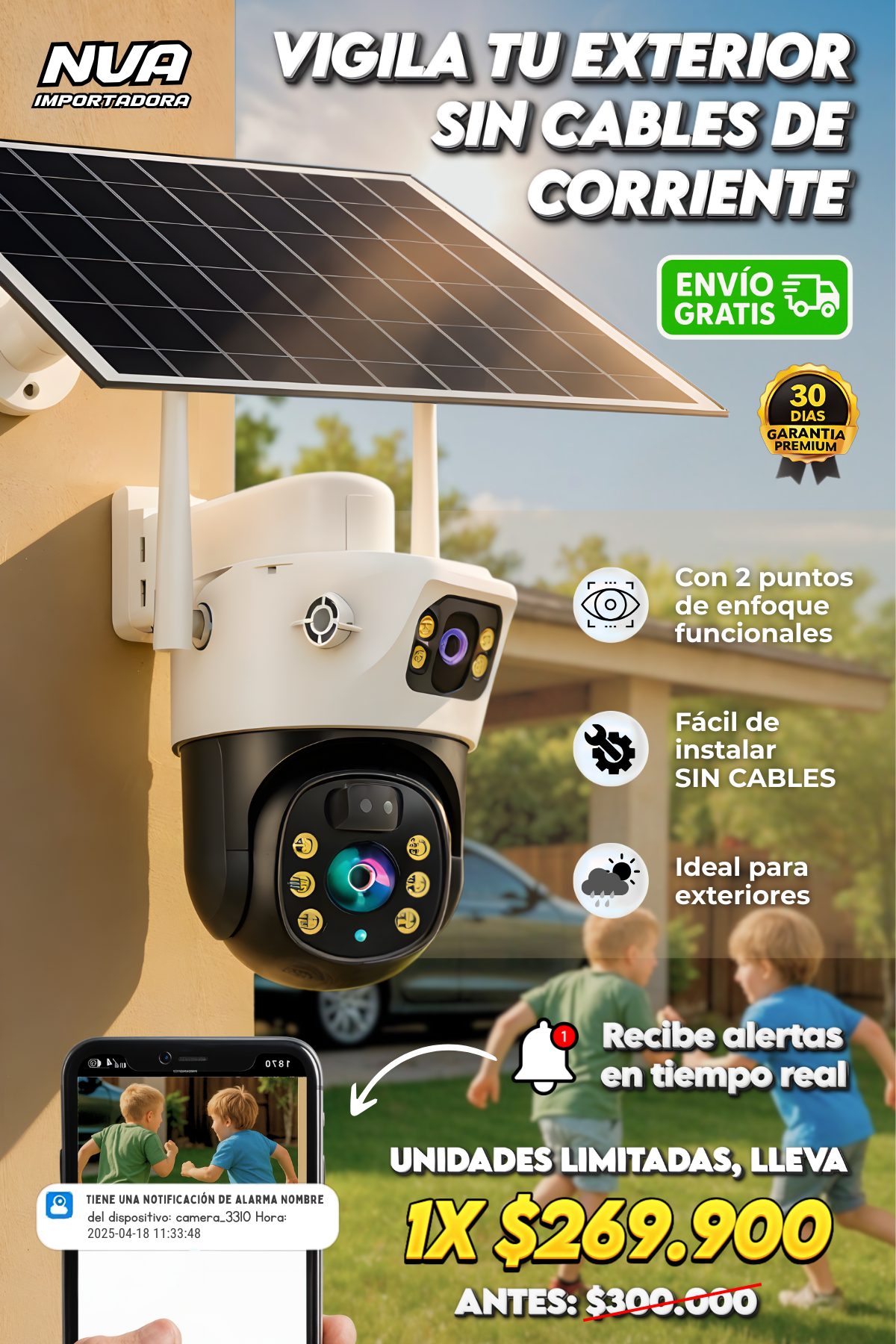 CAMARA DE VIGILANCIA CON PANEL SOLAR ¡CON ENVIO GRATIS!