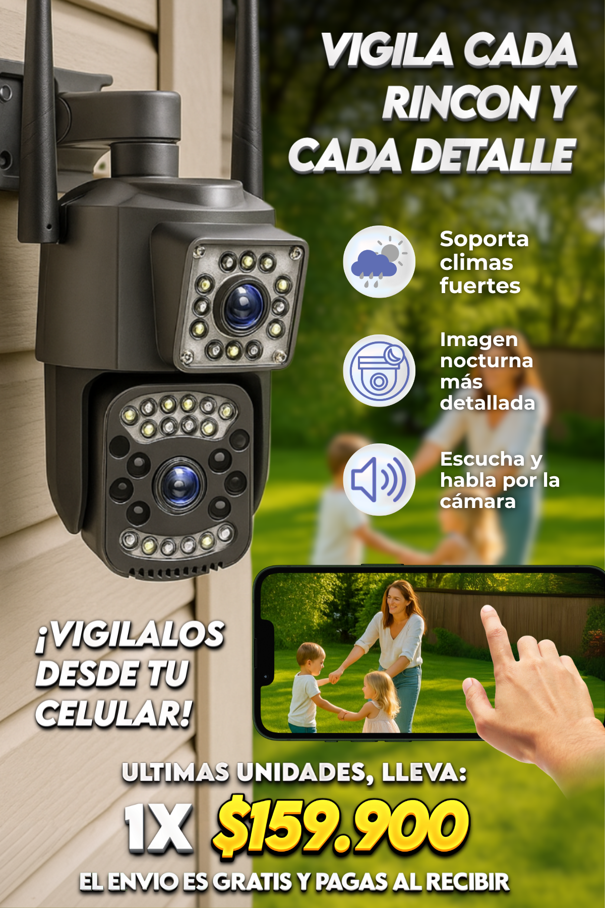 CAMARA DE VIGILANCIA WIFI DE DOBLE LENTE ¡ENVIO GRATIS!