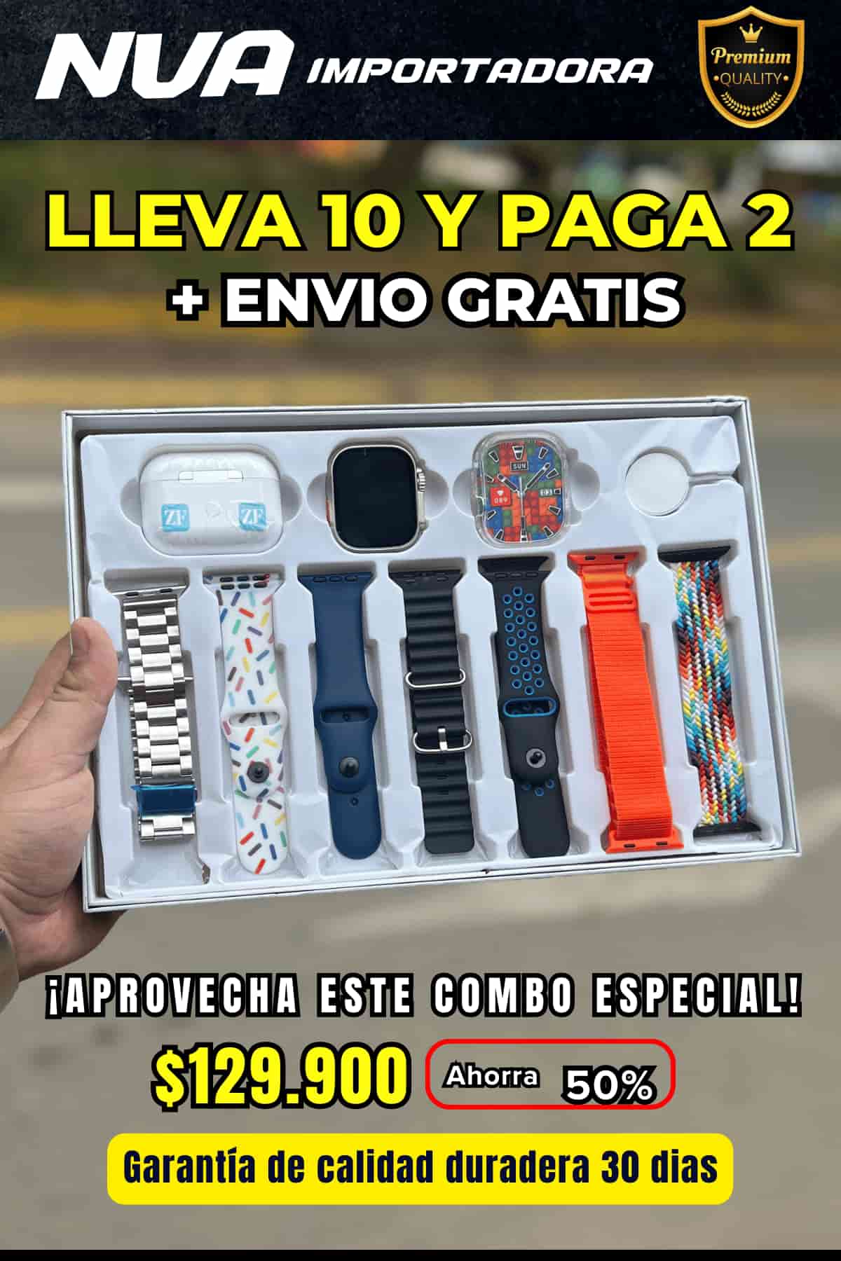 KIT 10X2 SMARTWATCH+AUDIFONOS+GOMA+7 PULSO