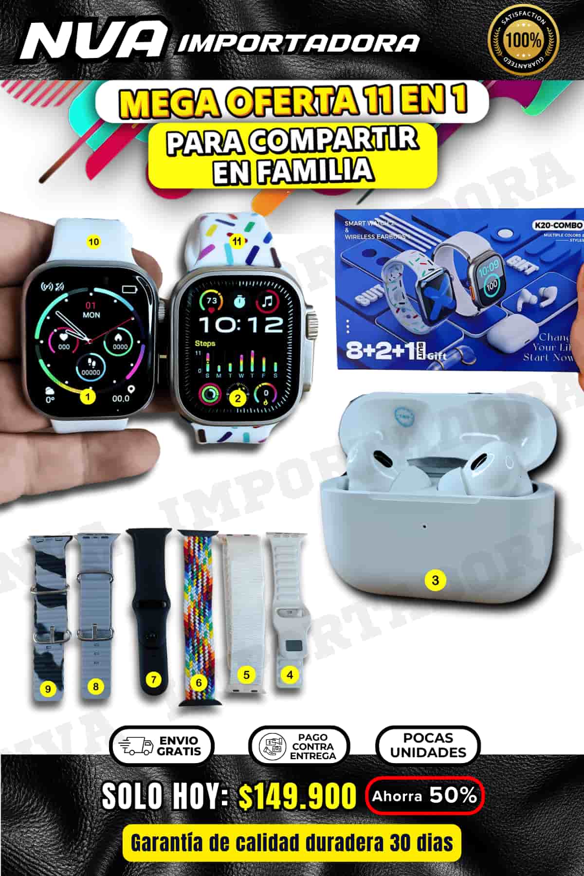 COMBO K20 2 SMARTWATCH + AIRPODS Y 8 PULSOS