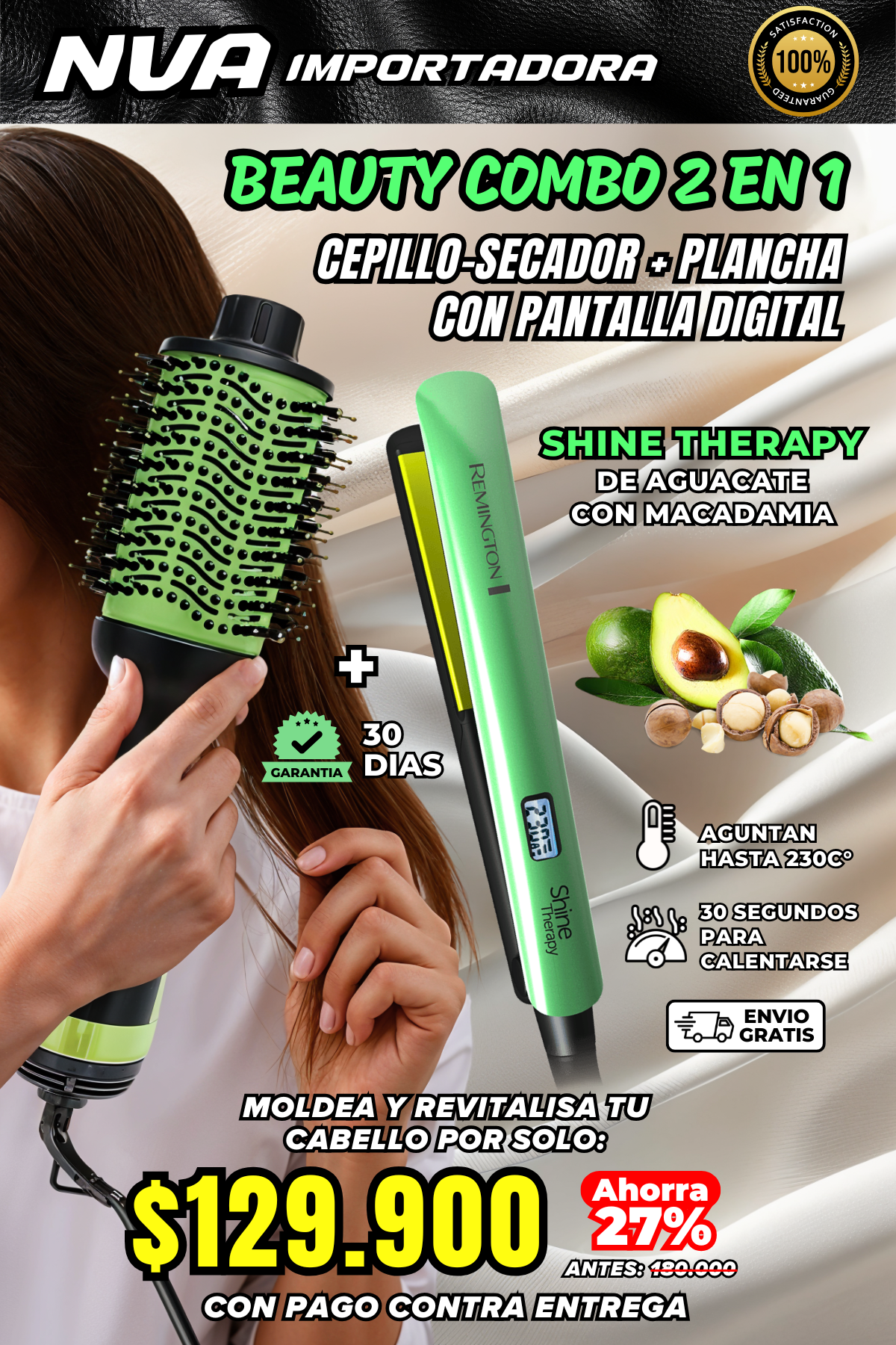 COMBO 2 EN 1 CEPILLO-SECADOR + PLANCHA CON TRATAMIENTO
