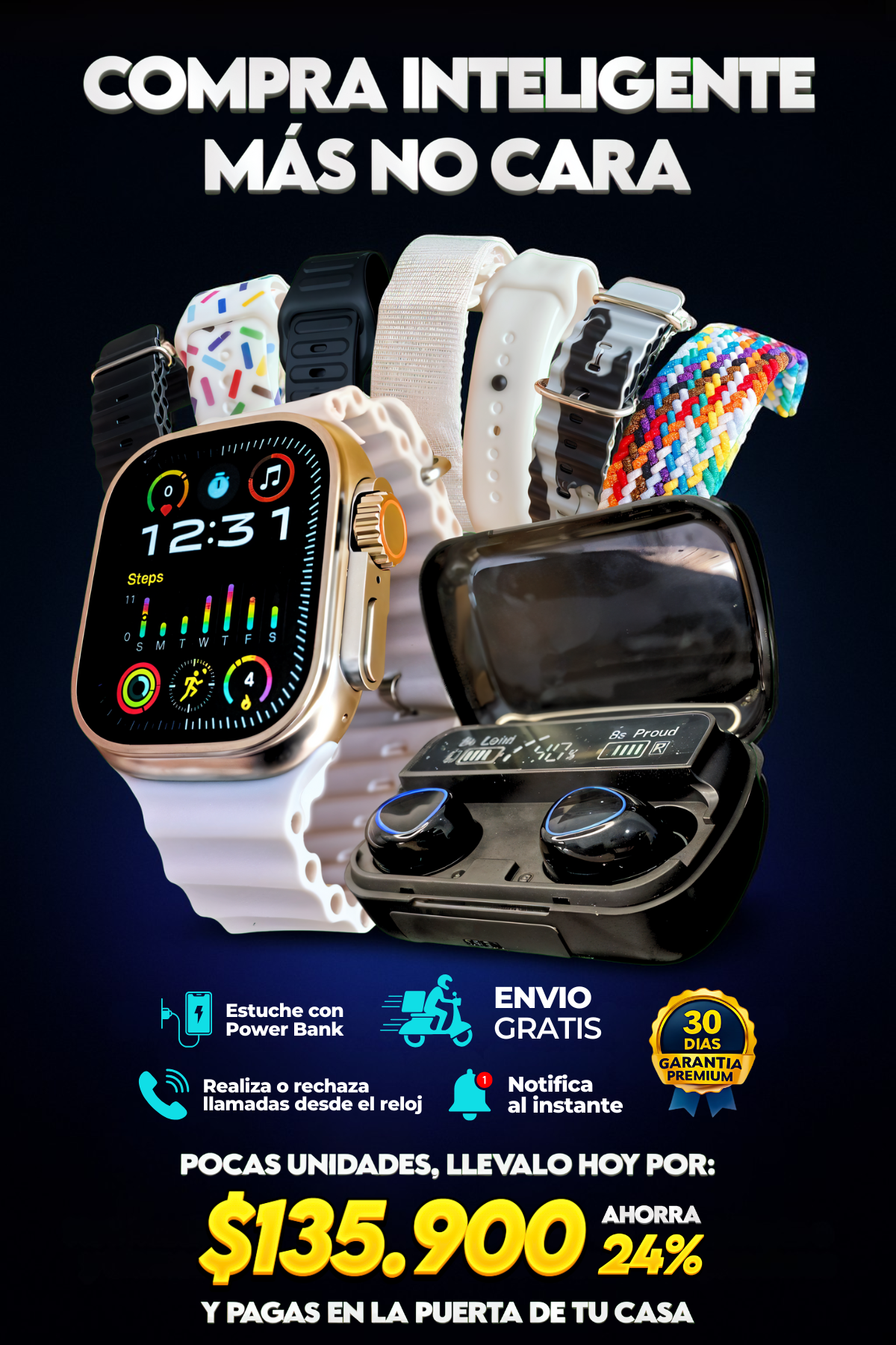 COMBO K6: Smartwatch, Auriculares M10 PRO y 7 manillas ¡ENVIO GRATIS!