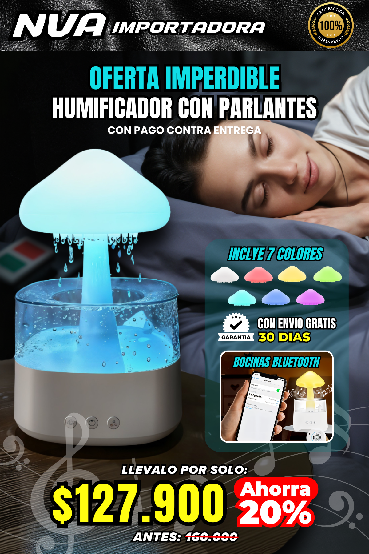 HUMIFICADOR CON PARLANTES Y MODO DE LLUVIA