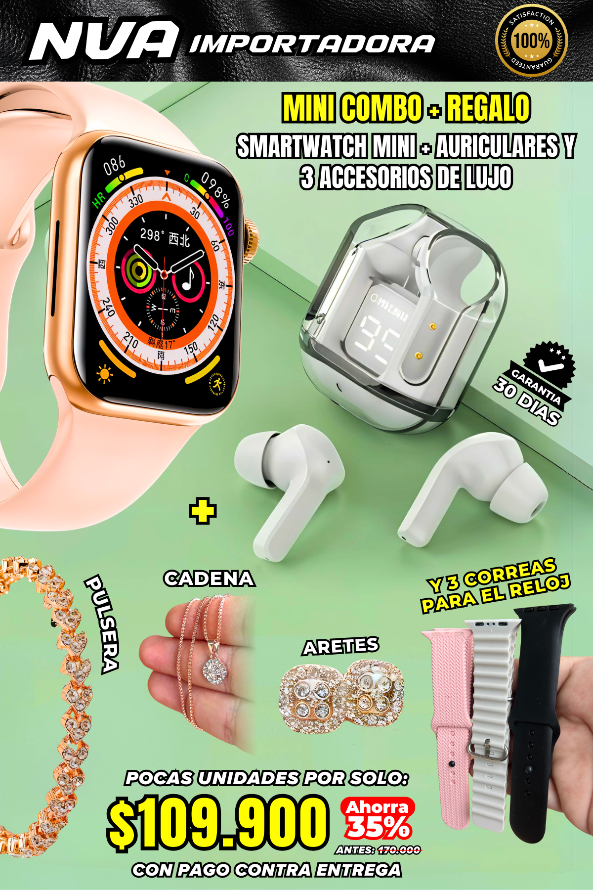 MINI COMBO X18: SMARTWATCH, ULTRAPODS TWS + JOYERIA