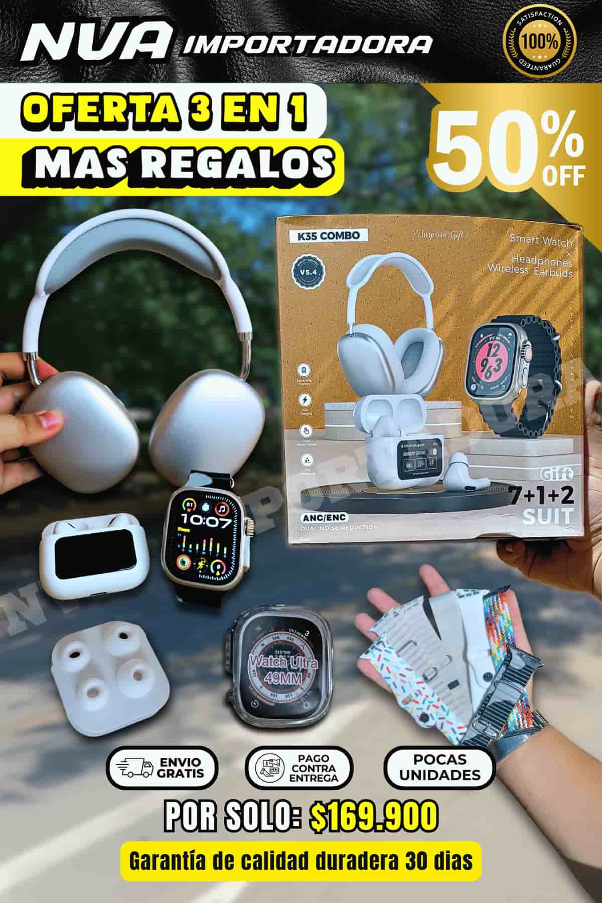 COMBO 3 EN 1 de Diademas de sonido - Smartwatch - Airpods + REGALO