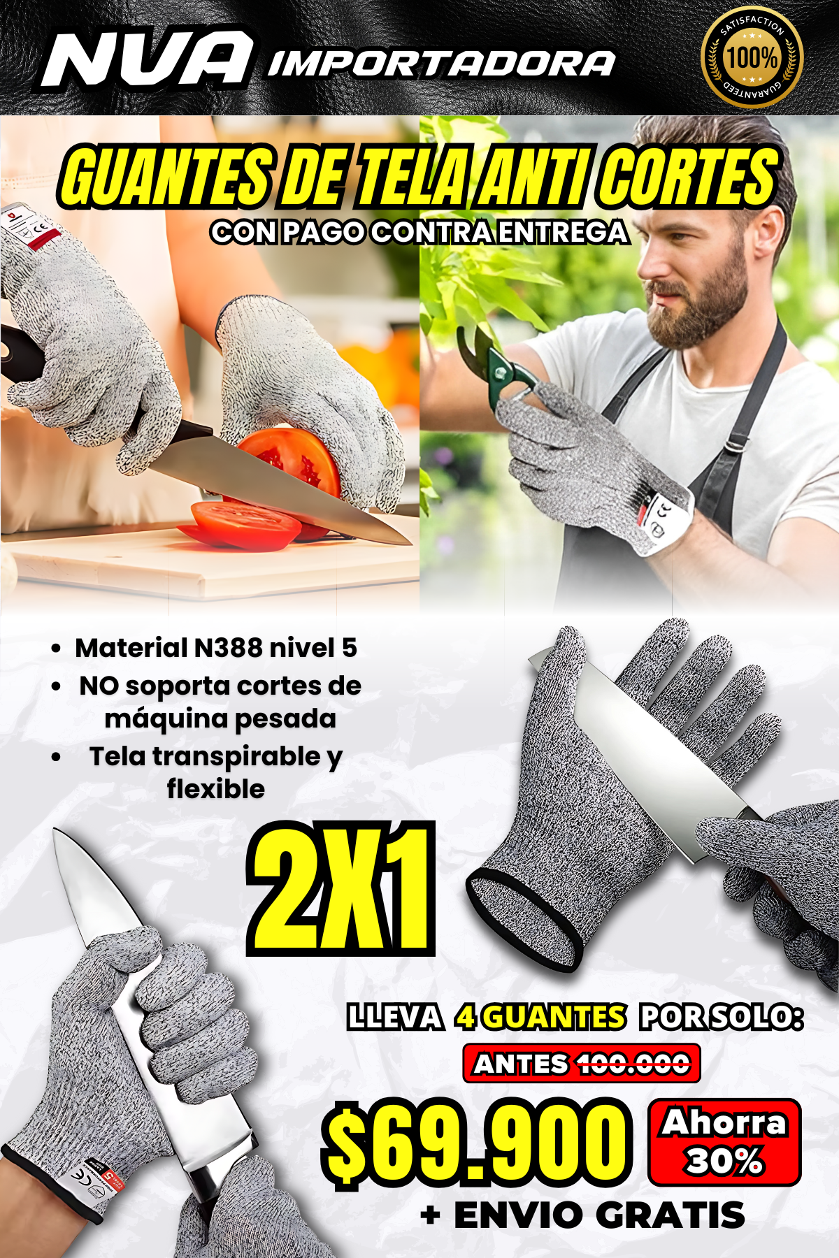 PRECIO ESPECIAL DE 4 GUANTES ANTI CORTES