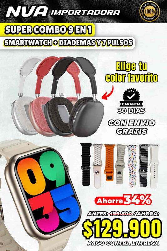 Smartwatch + Diademas y 7 pulsos de regalo SUPER COMBO 9 EN 1