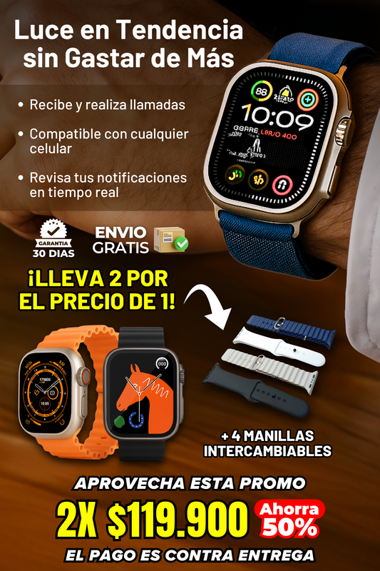 2X1 SMARTWATCH T800 ULTRA + 4 MANILLAS INTERCAMBIABLES