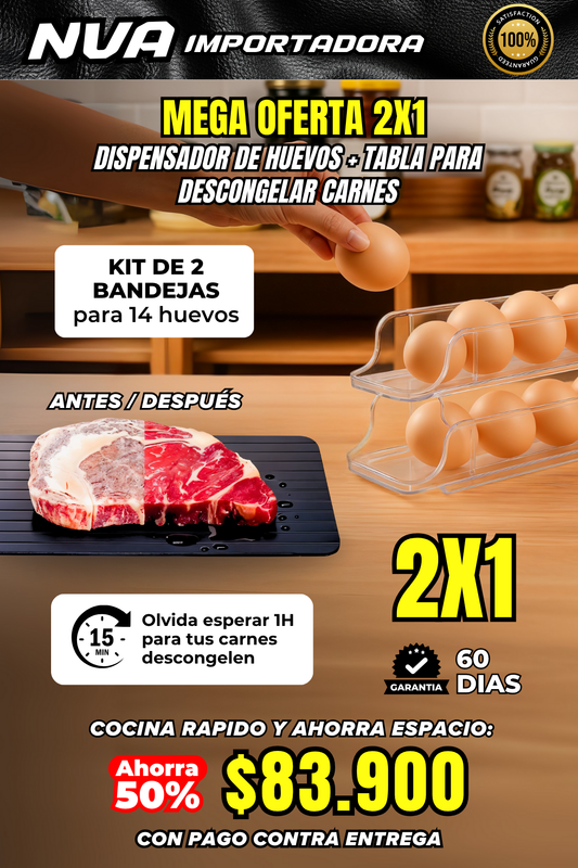 2X1 DE TABLA DESCONGELA CARNE + DISPENSADOR DE 14 HUEVOS