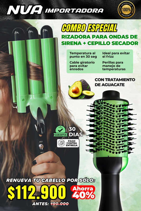 RIZADORA PARA ONDAS DE SIRENA + CEPILLO SECADOR