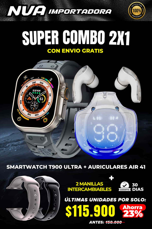 2X1 DE SMARTWATCH T900 ULTRA + AURICULARES AIR 41