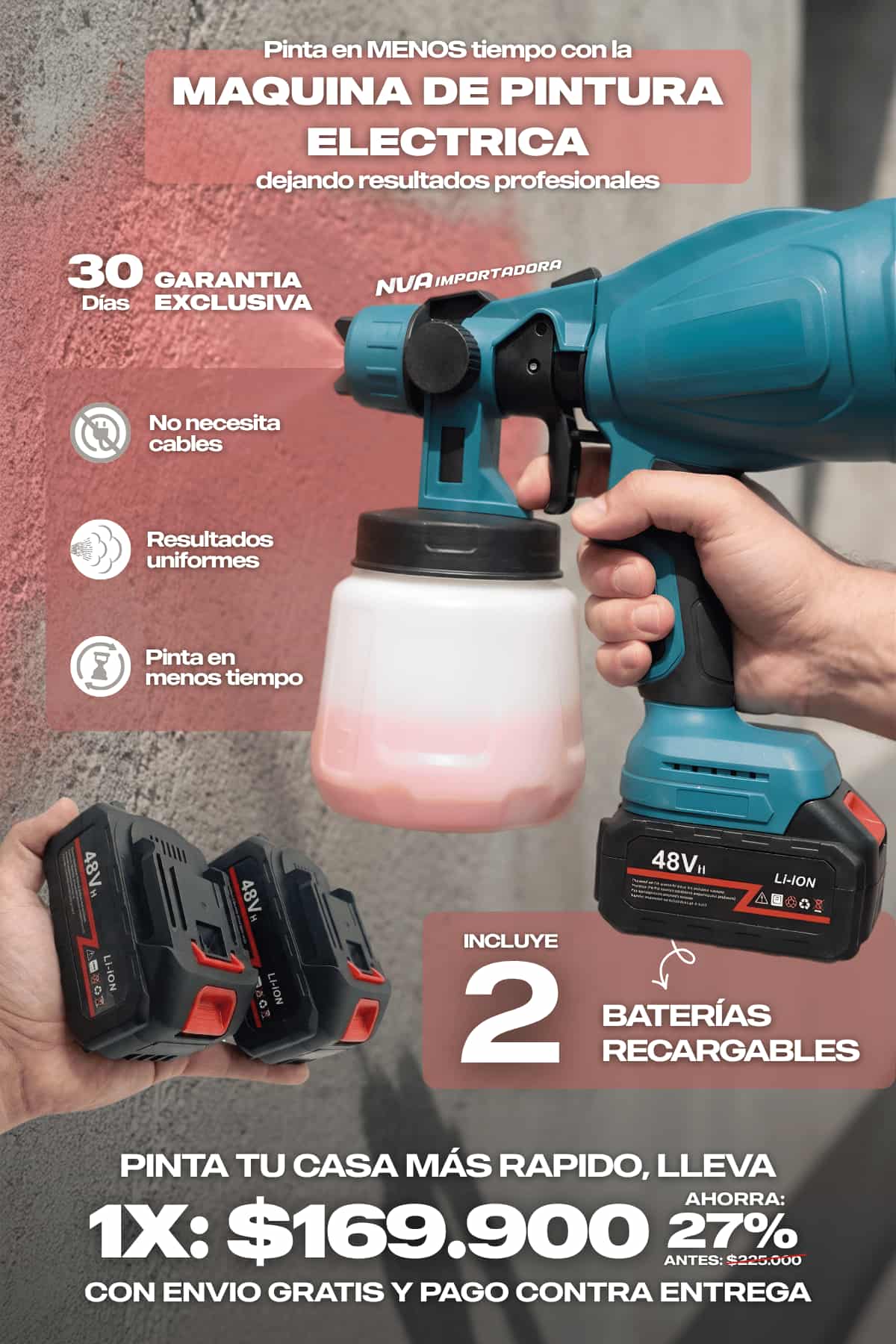MAQUINA DE PINTURA ELECTRICA CON 2 BATERIAS INTERCAMBIABLES