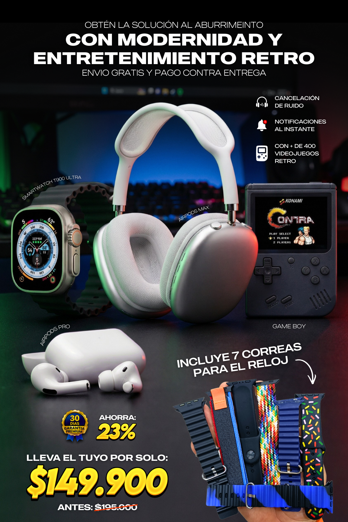 MEGA COMBO GAMER: SMARTWATCH, GAME BOY, DIADEMAS P9, AIRPODS