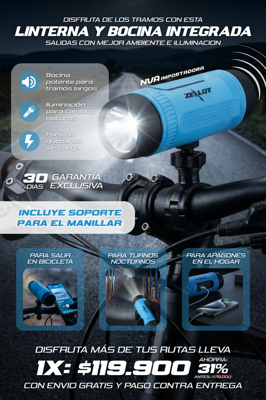 MINI BAFLE CON LINTERNA LED Y POWER BANK INTEGRADOS