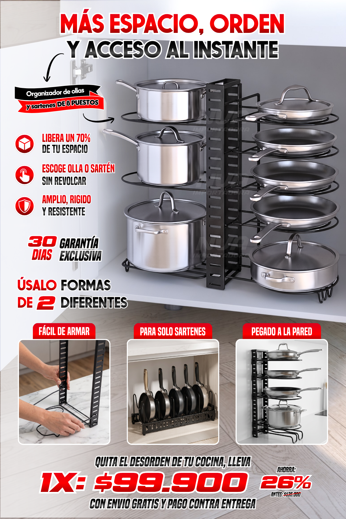 ORGANIZADOR DE OLLAS Y SARTENES DE 8 PUESTOS