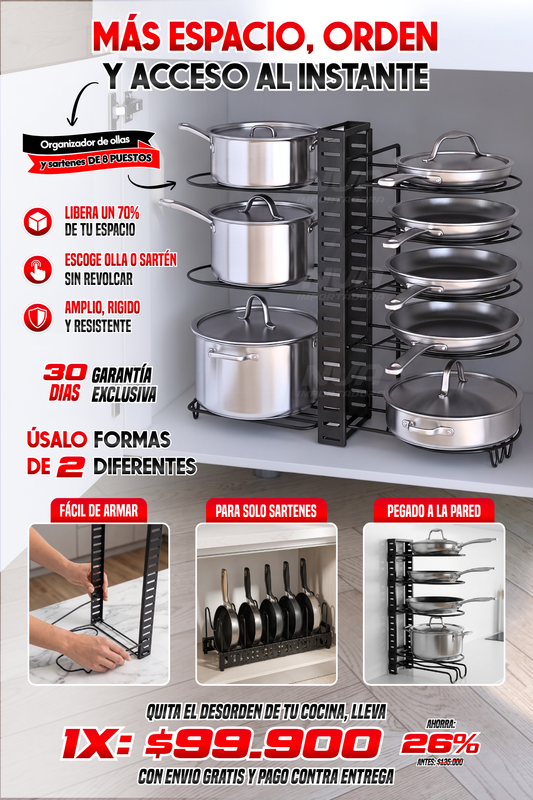 ORGANIZADOR DE OLLAS Y SARTENES DE 8 PUESTOS