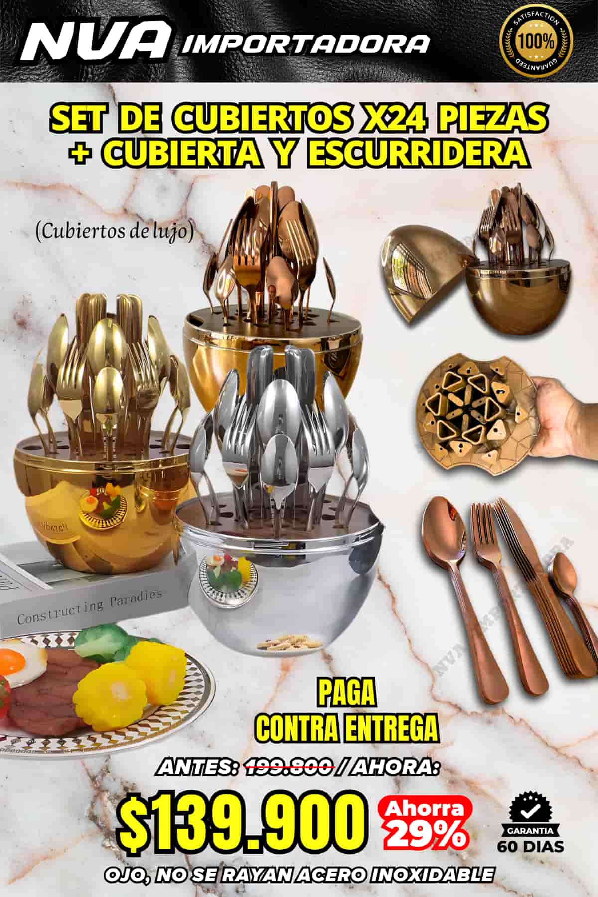 SET DE CUBIERTOS X24 PIEZAS + CUBIERTA Y ESCURRIDERA.